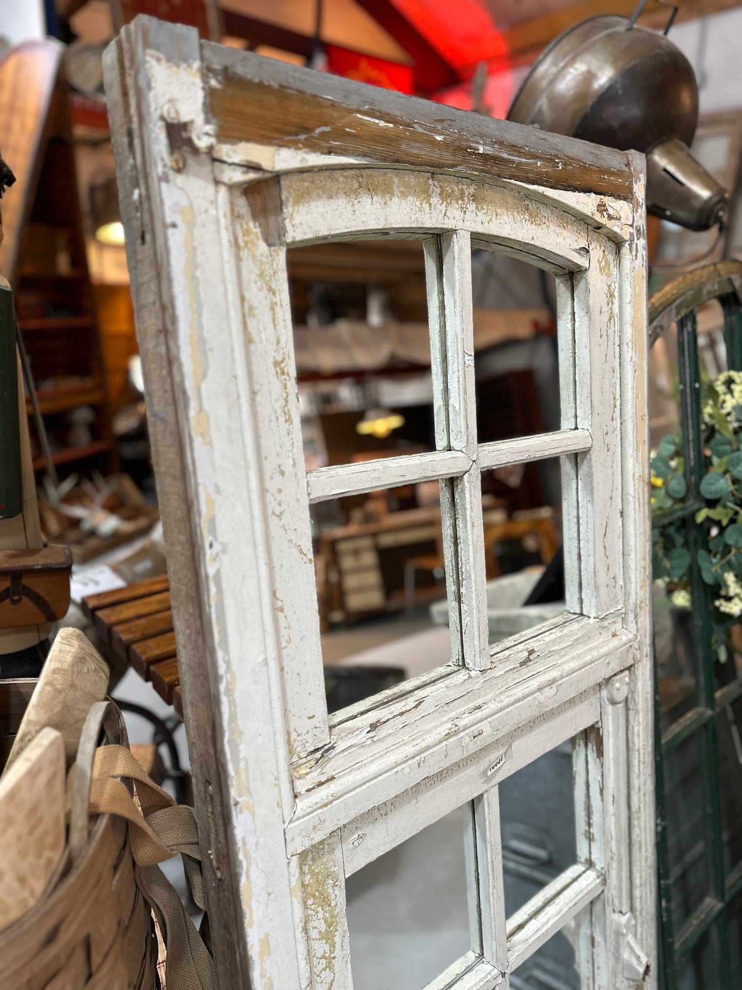 10 Pane White Wood Mirrored Window with Transom