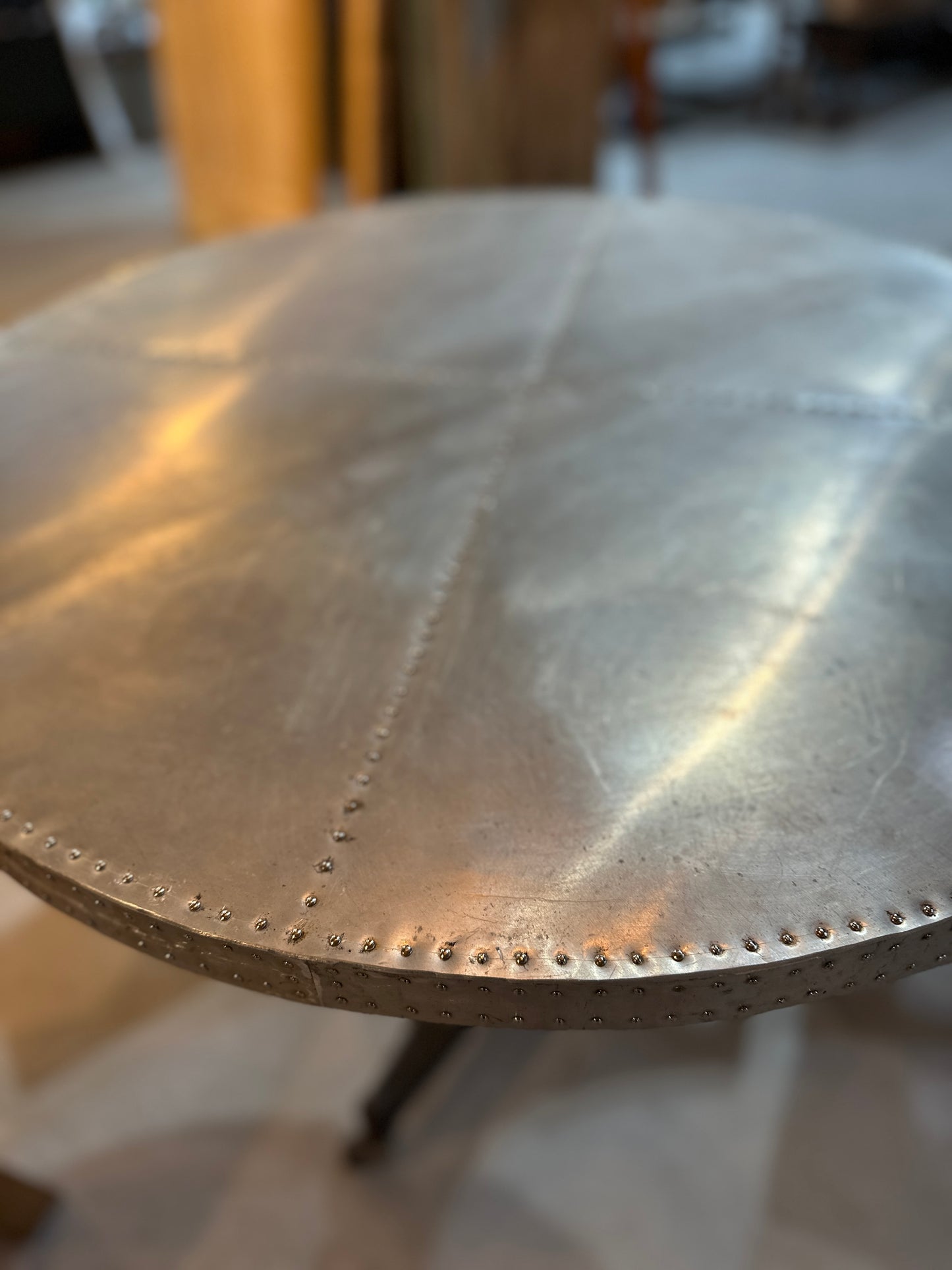 Iron Base Side Table with Stainless Steel Riveted Top