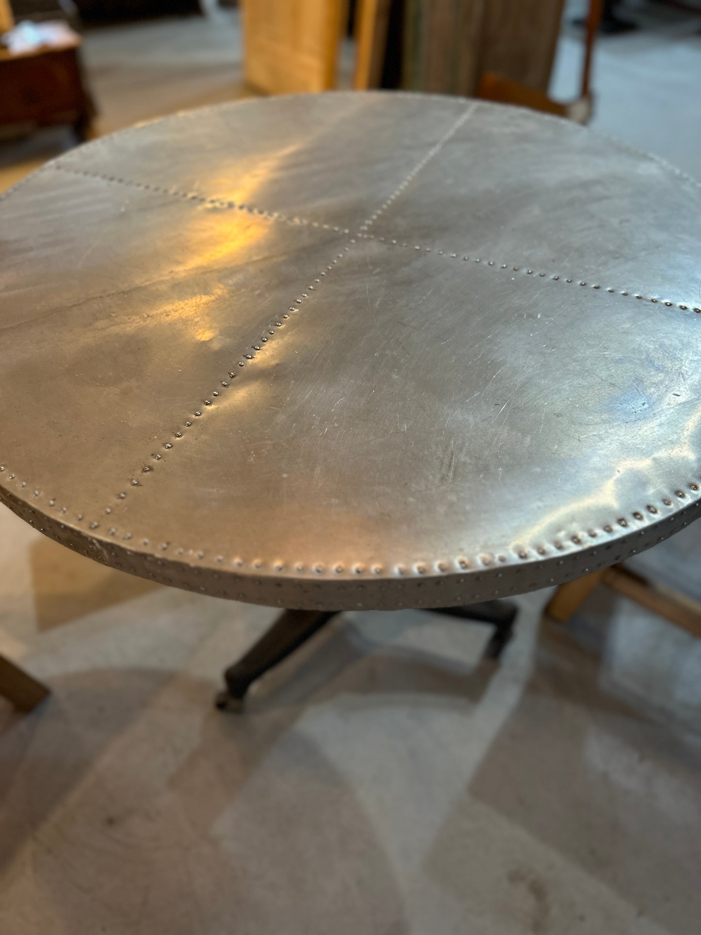 Iron Base Side Table with Stainless Steel Riveted Top