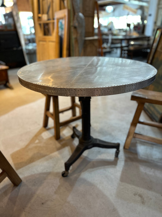 Iron Base Side Table with Stainless Steel Riveted Top