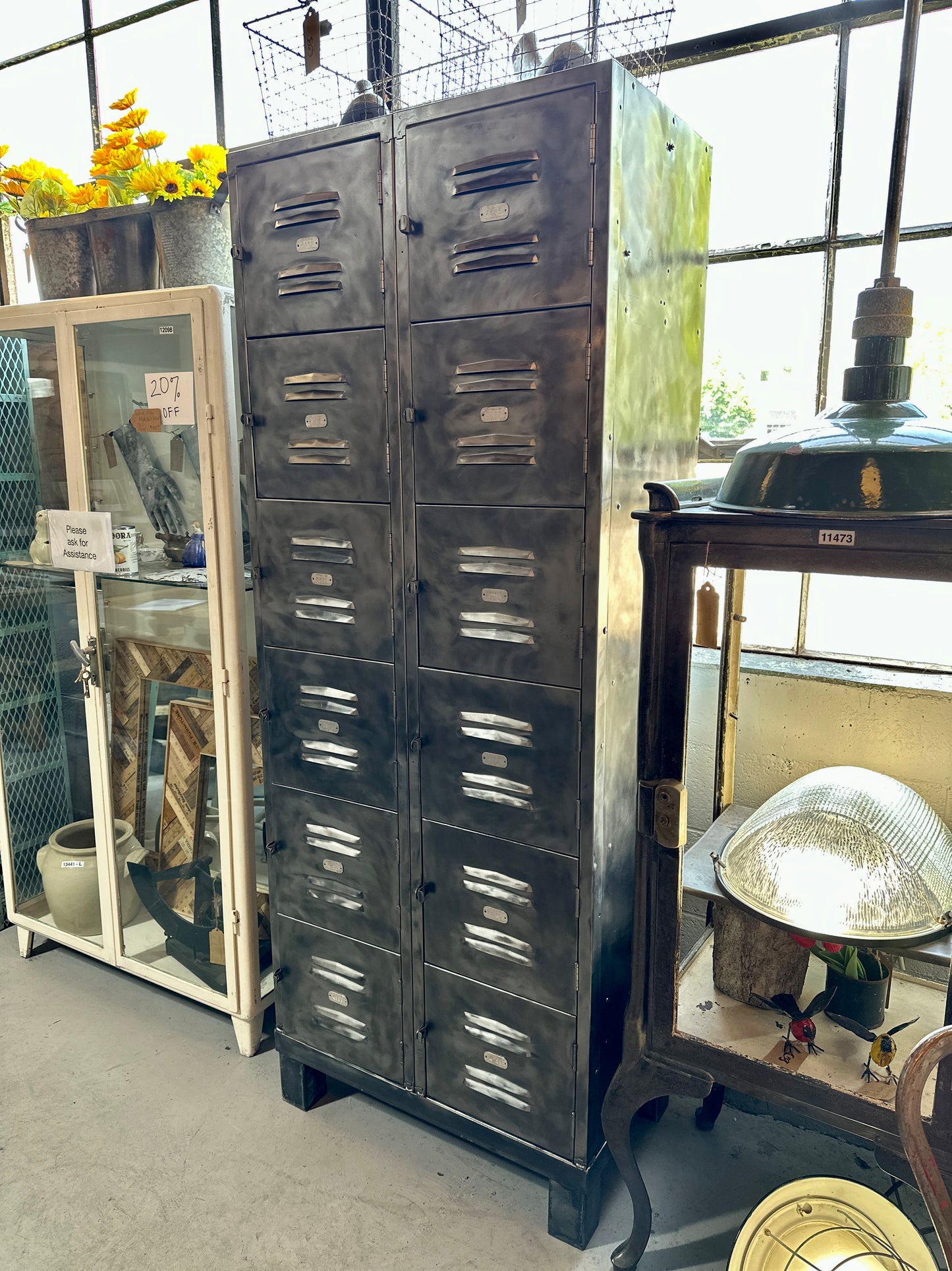Stripped Metal Lockers with 12 Cubbies