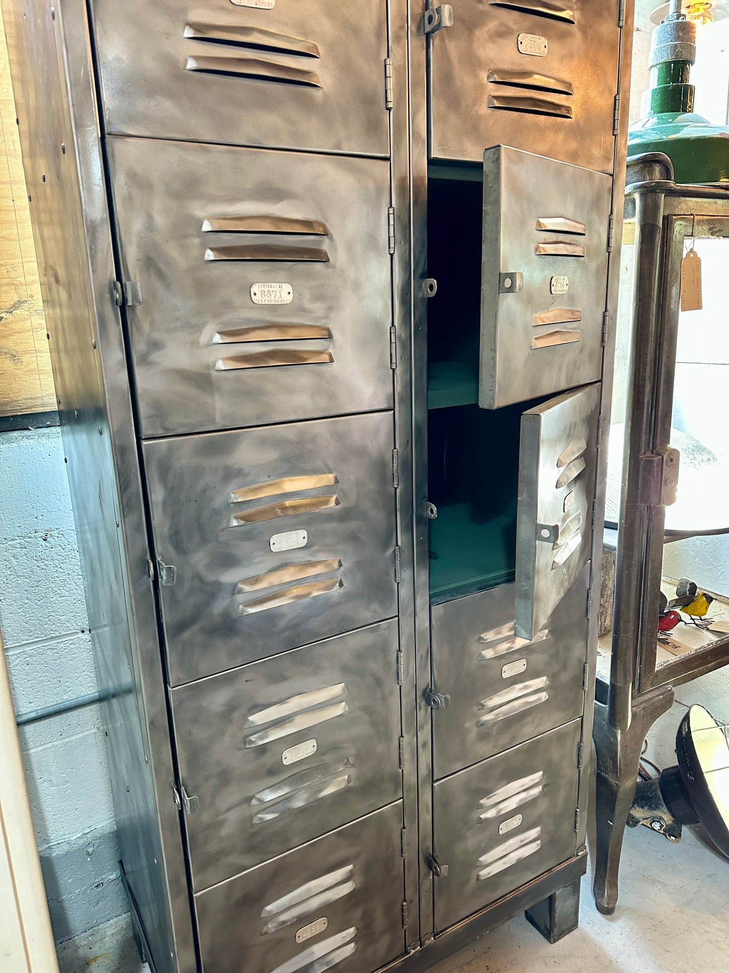 Stripped Metal Lockers with 12 Cubbies