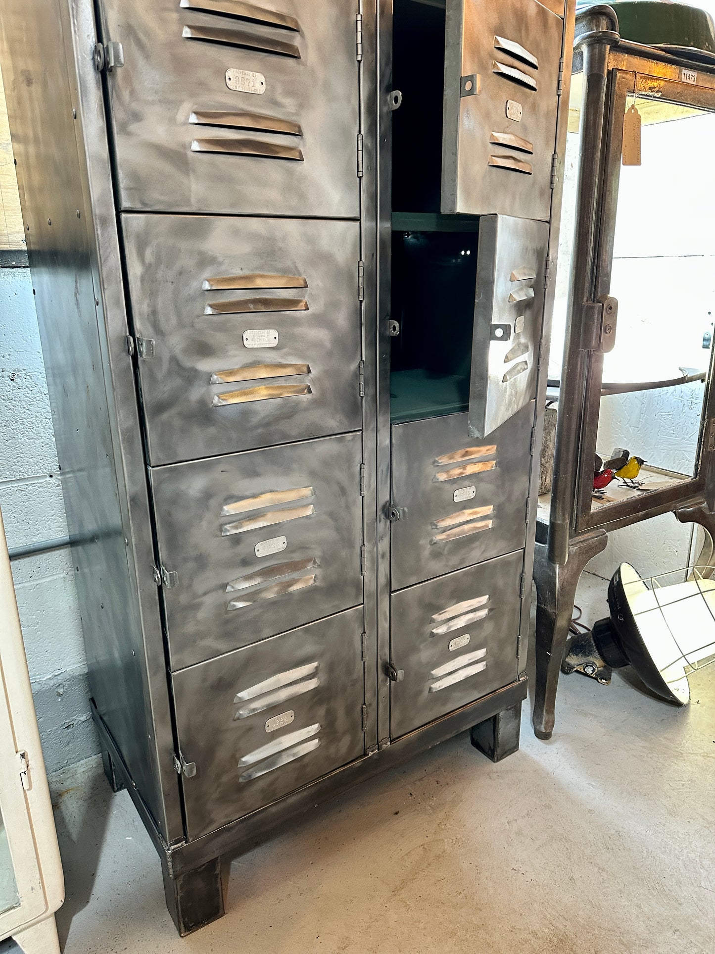 Stripped Metal Lockers with 12 Cubbies