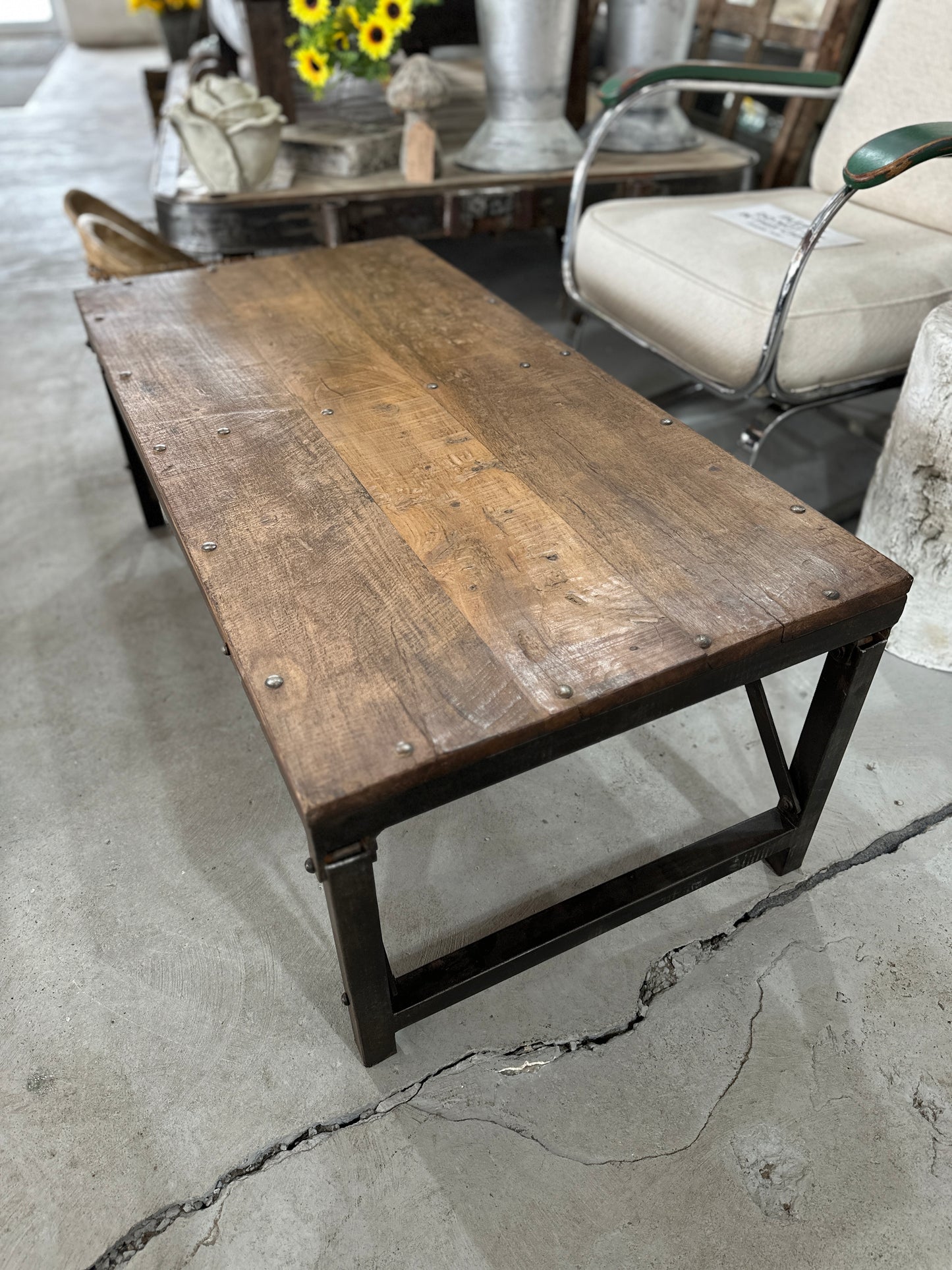Folding Coffee Table with Wood Top & Metal Base