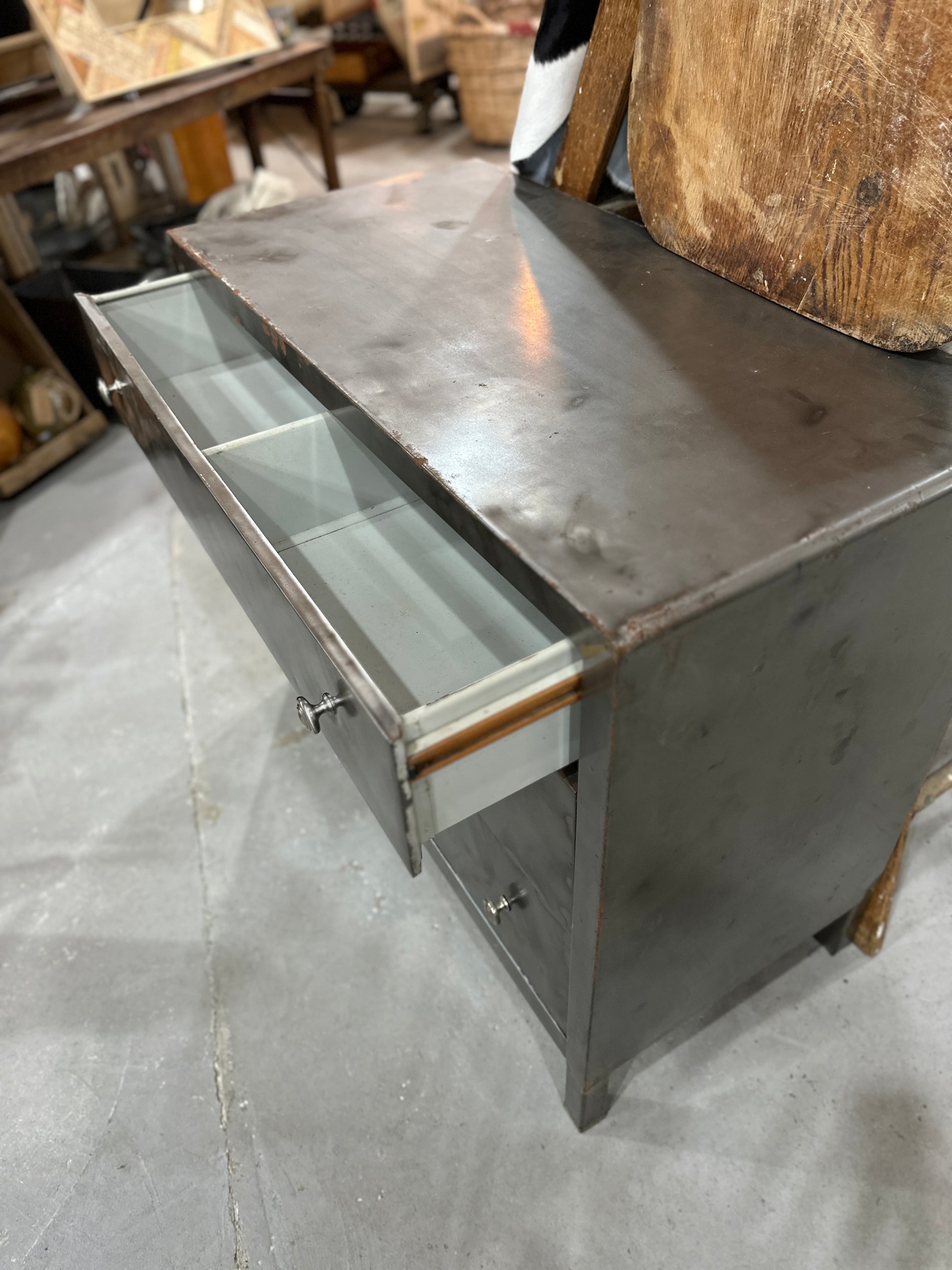 vintage metal dresser Three Drawer Stripped Metal Dresser – Antiquities Warehouse of Grand Traverse