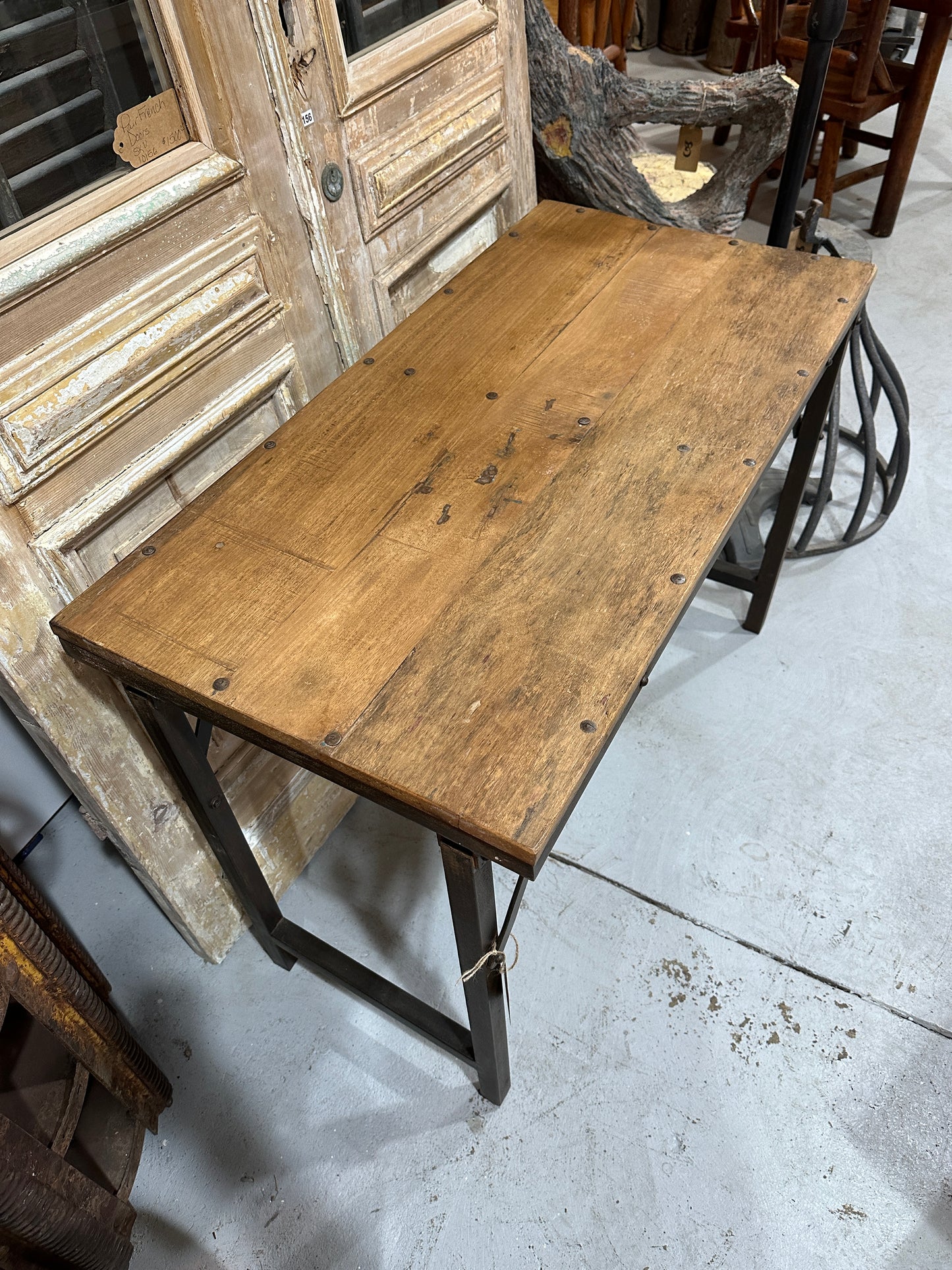 Folding Console Table, Wood Top with Metal Base