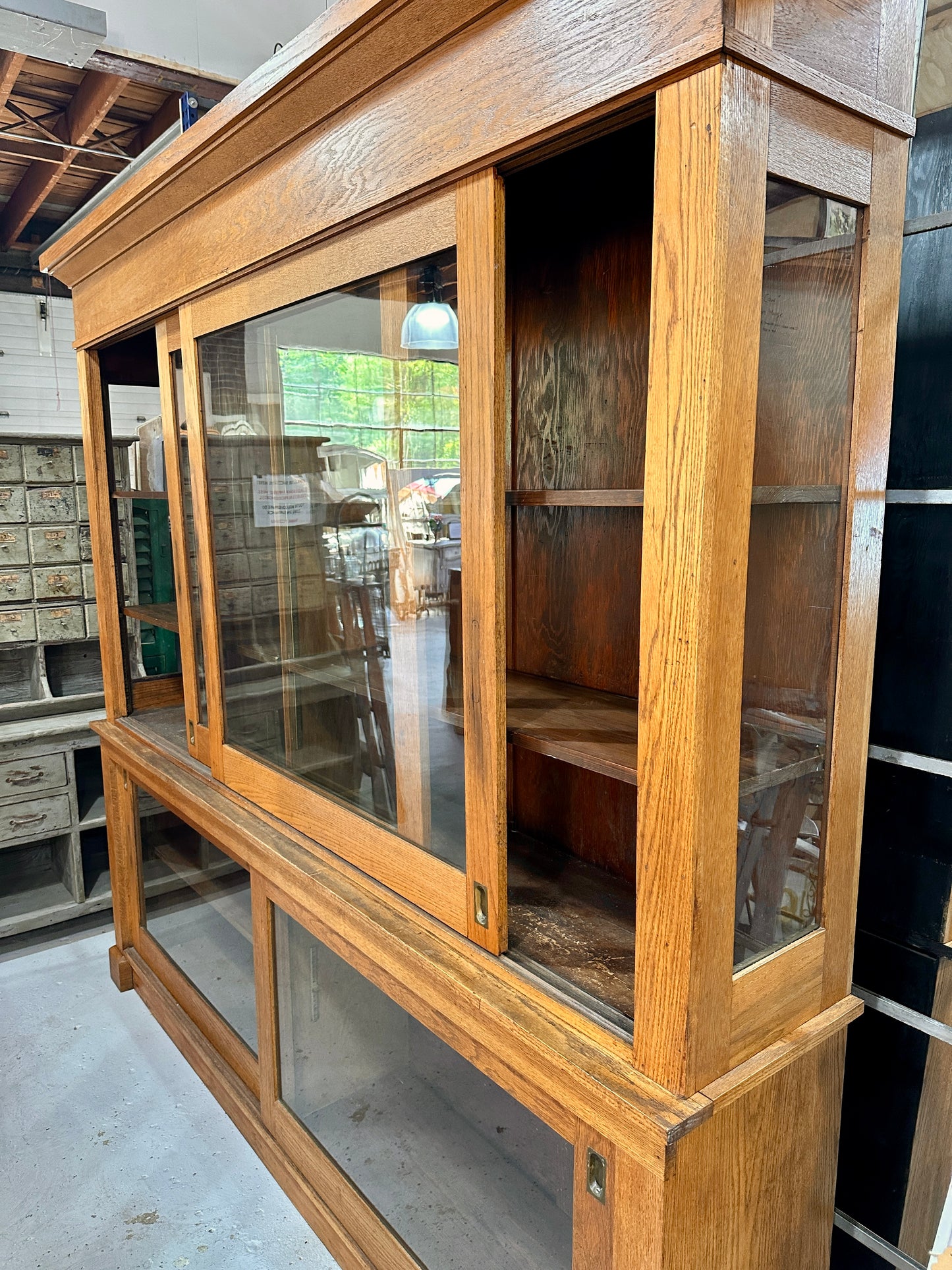 Wooden Cabinet with Sliding Glass Doors