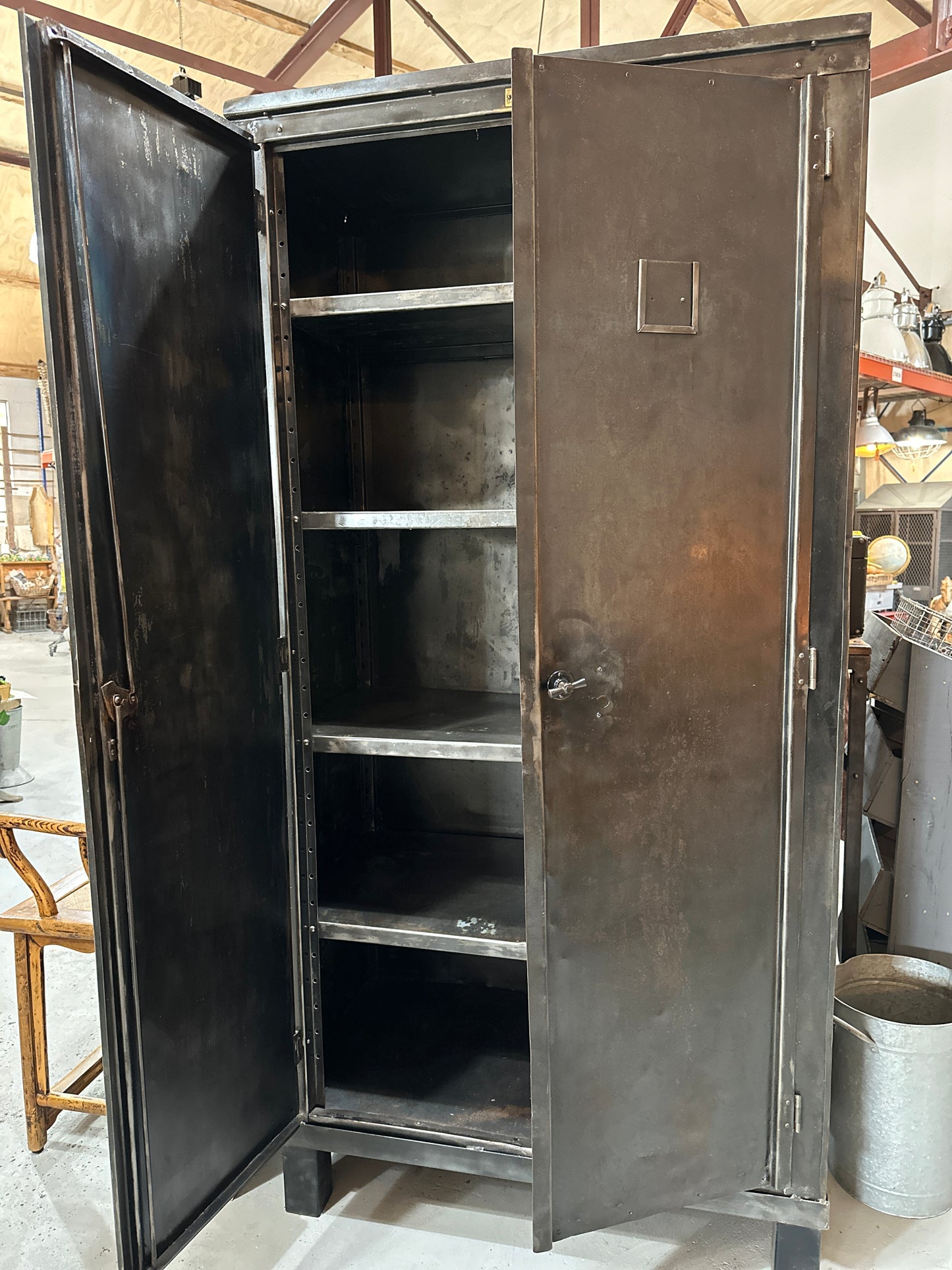 Tall Stripped Metal Cabinet