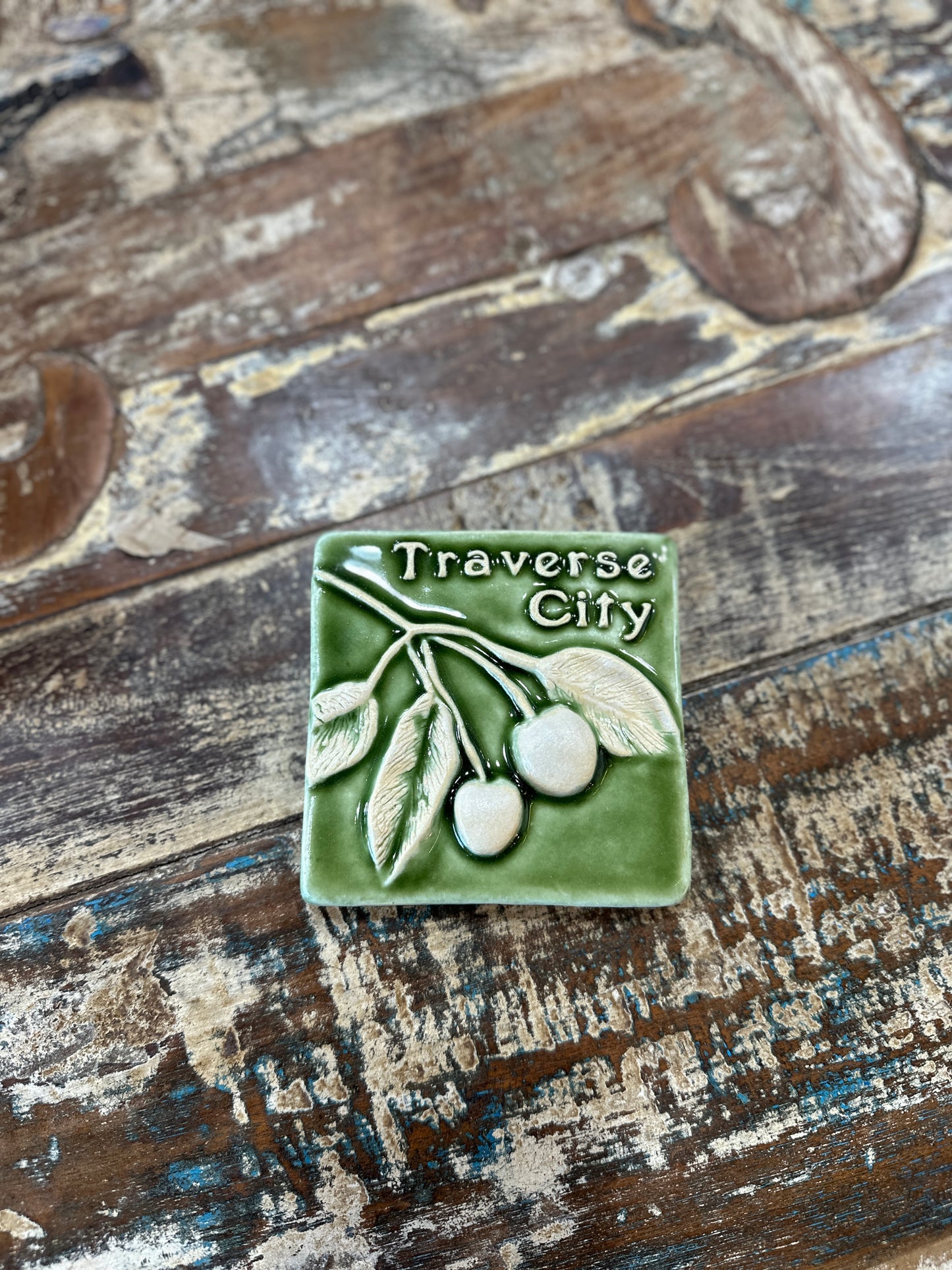 4x4 Traverse City Cherries Tile, Green