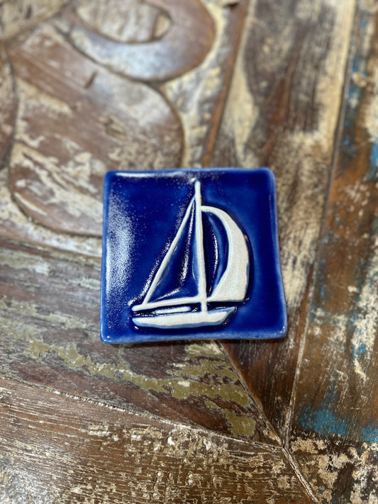 4x4 Sailboat Tile, Blue