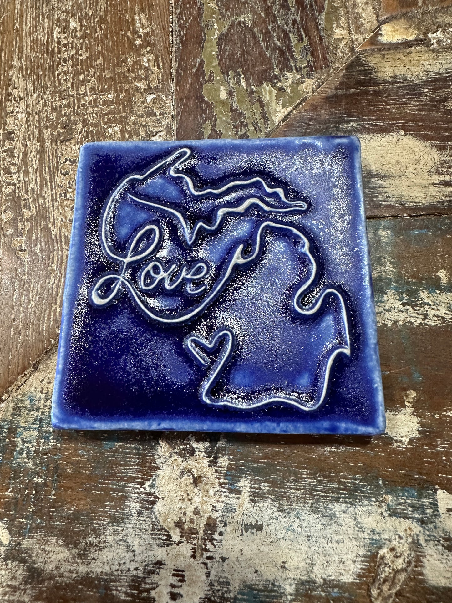 4x4 Love Michigan Tile, Blue