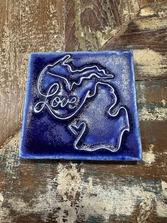 4x4 Love Michigan Tile, Blue