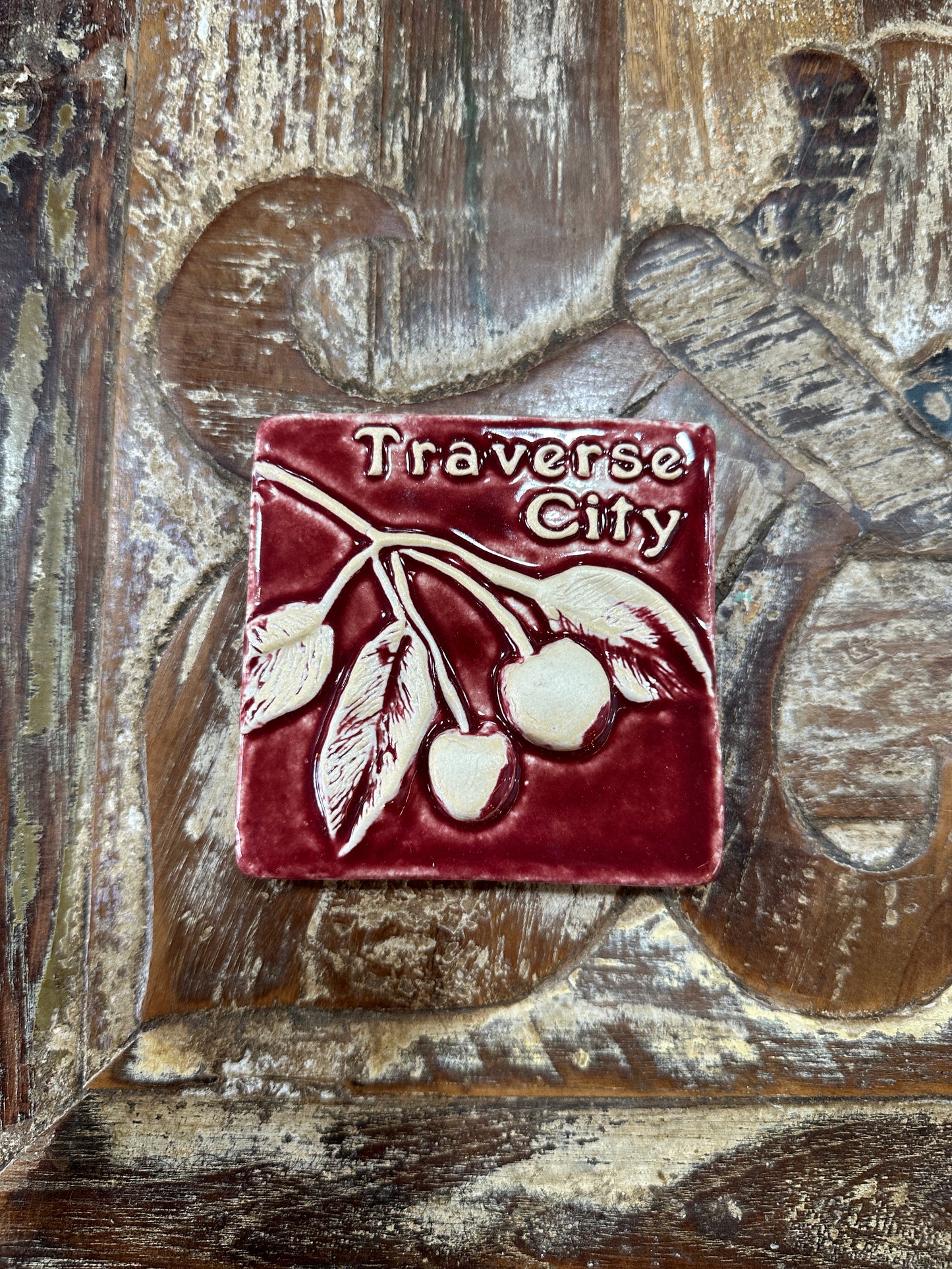 4x4 Traverse City Cherries Tile, Red