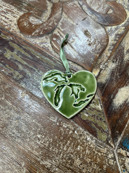 Michigan Heart Ornament, Green