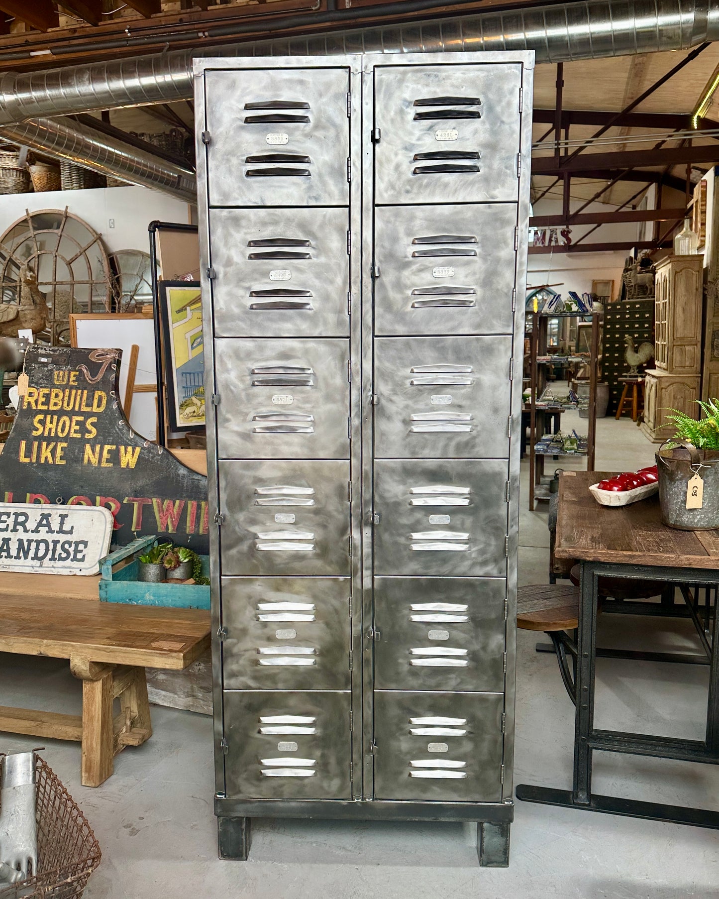 Stripped Metal Lockers with 12 Cubbies