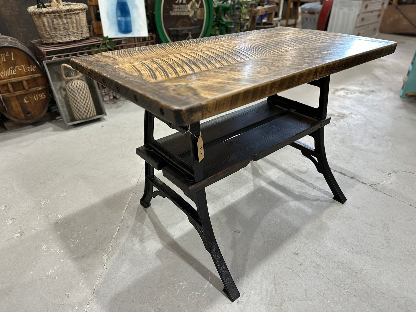 Maple Top Desk/Island with Cast Iron Base