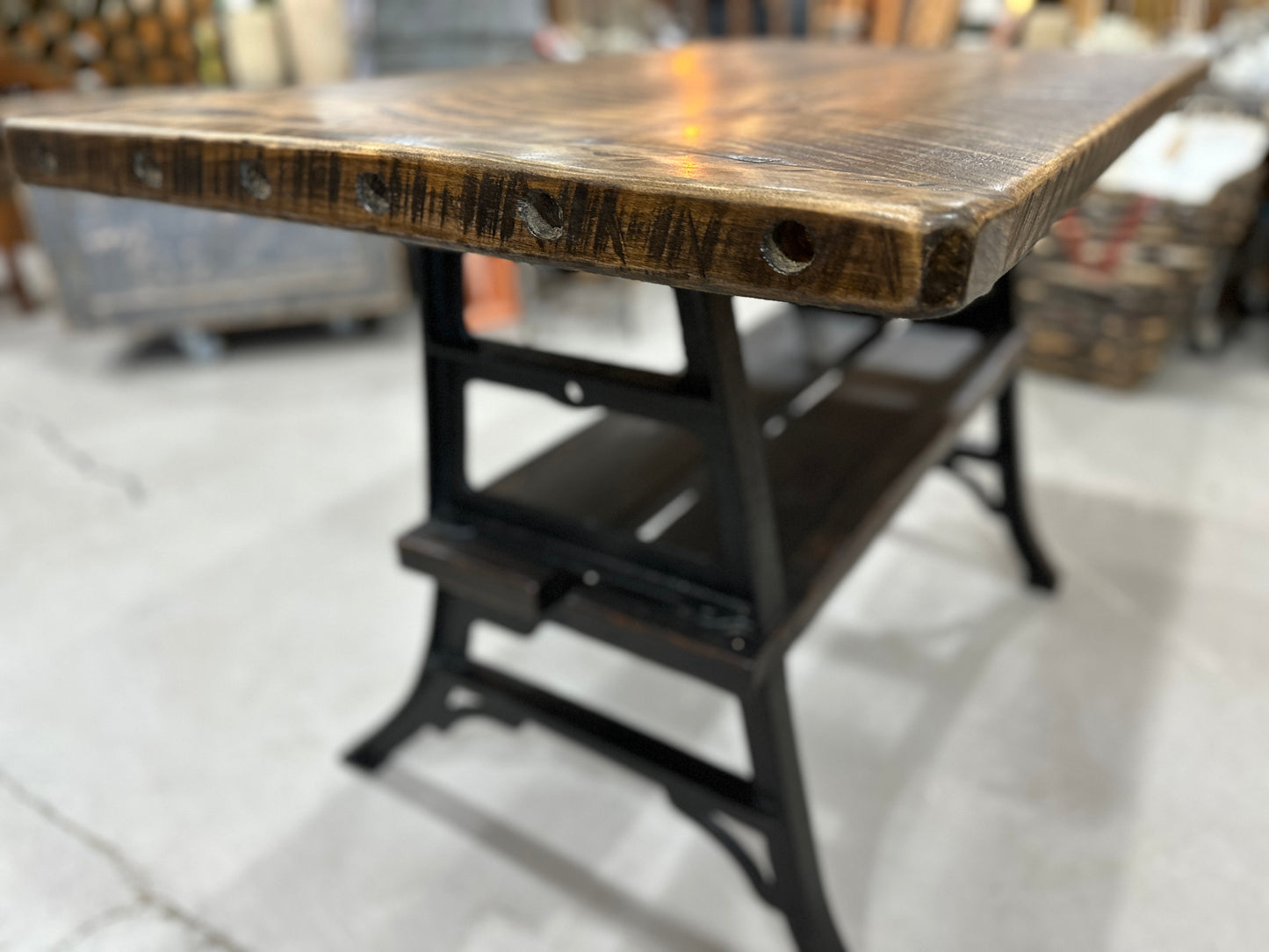 Maple Top Desk/Island with Cast Iron Base