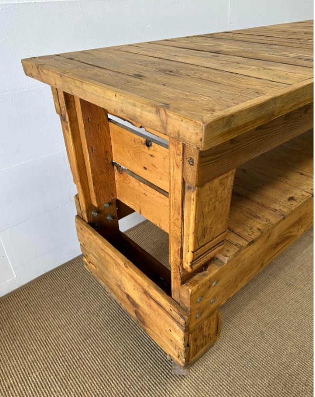 Industrial Wooden Work Table/Island on Wheels