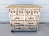 Stripped Metal Cabinet with Wood Top on Casters 