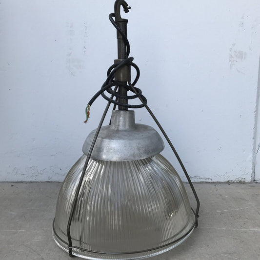 Industrial Holophane Glass Pendant Warehouse Light