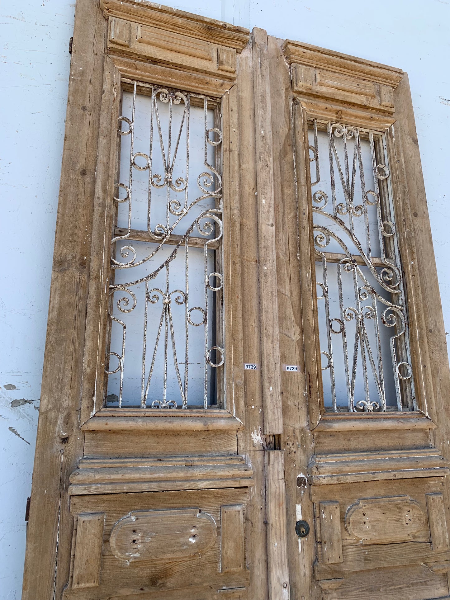 Pair of Natural Wood Antique Doors with Iron Inserts (no glass)