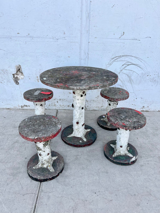 Concrete Faux Bois Table and 4 Stools