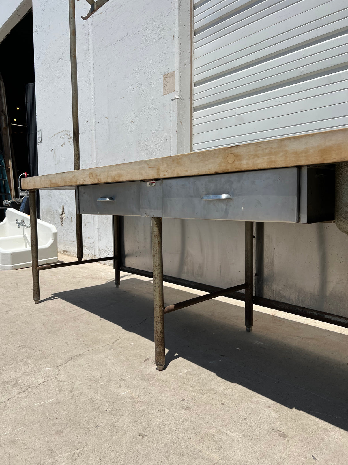 Butcher's Table with Pot Rack