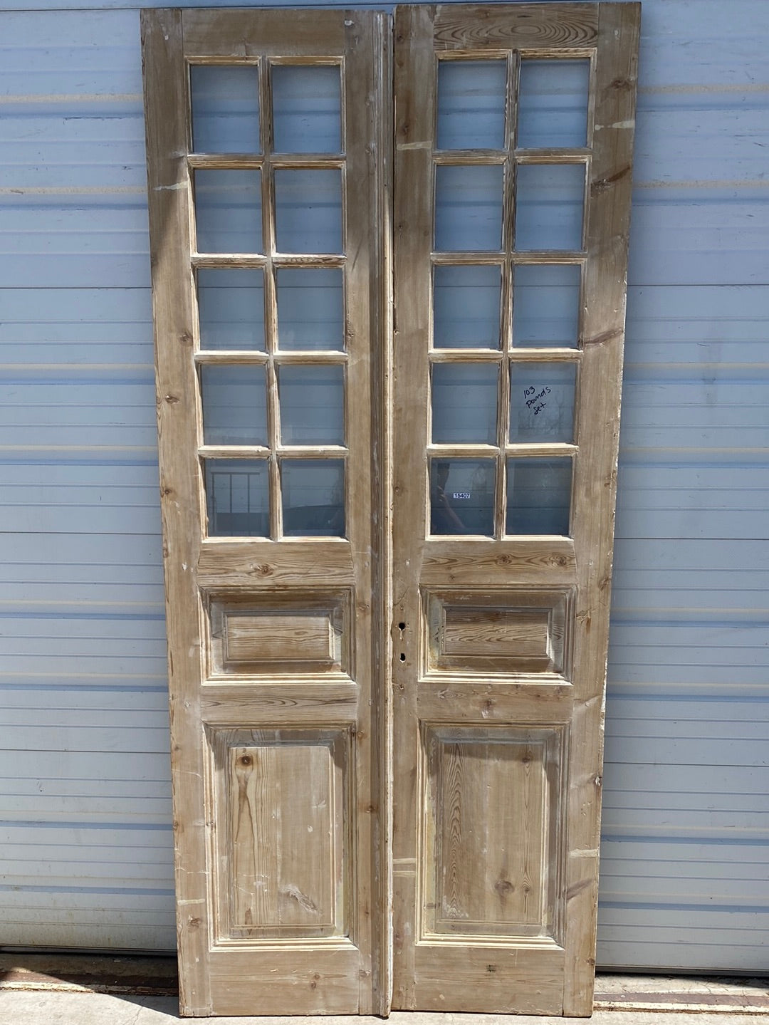 Pair of Washed Wood Doors with 10 Lites