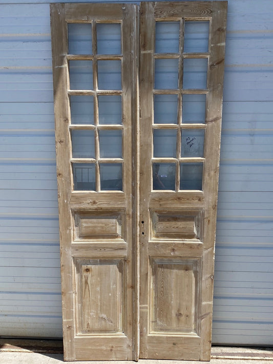 Pair of Washed Wood Doors with 10 Lites