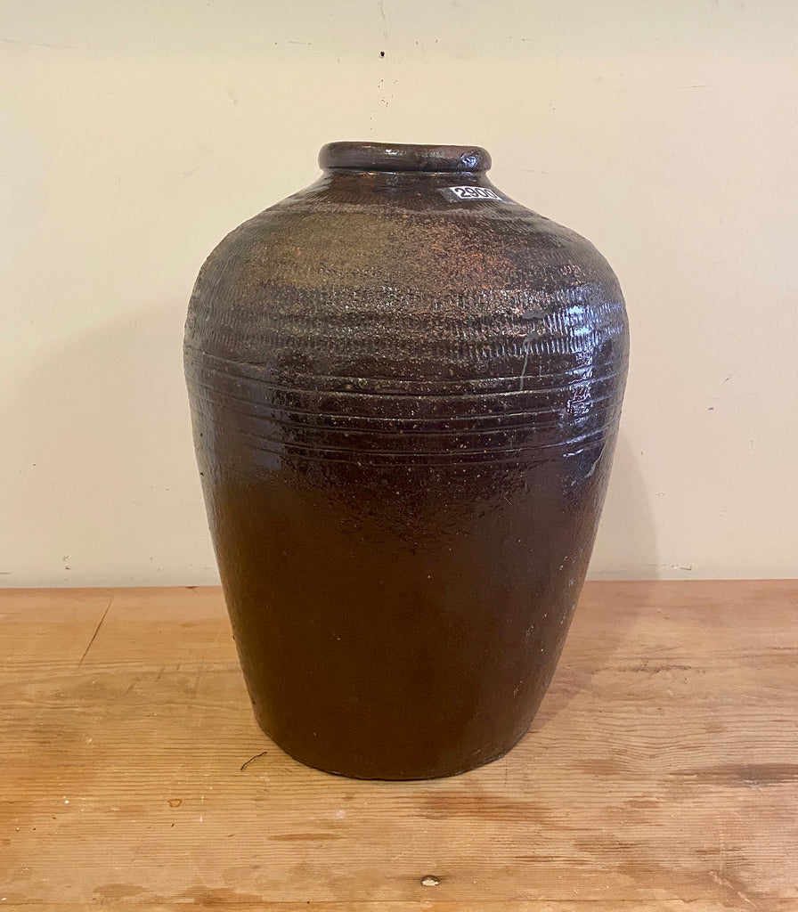 Asian Glazed Terra Cotta Oil Jug, c.1890