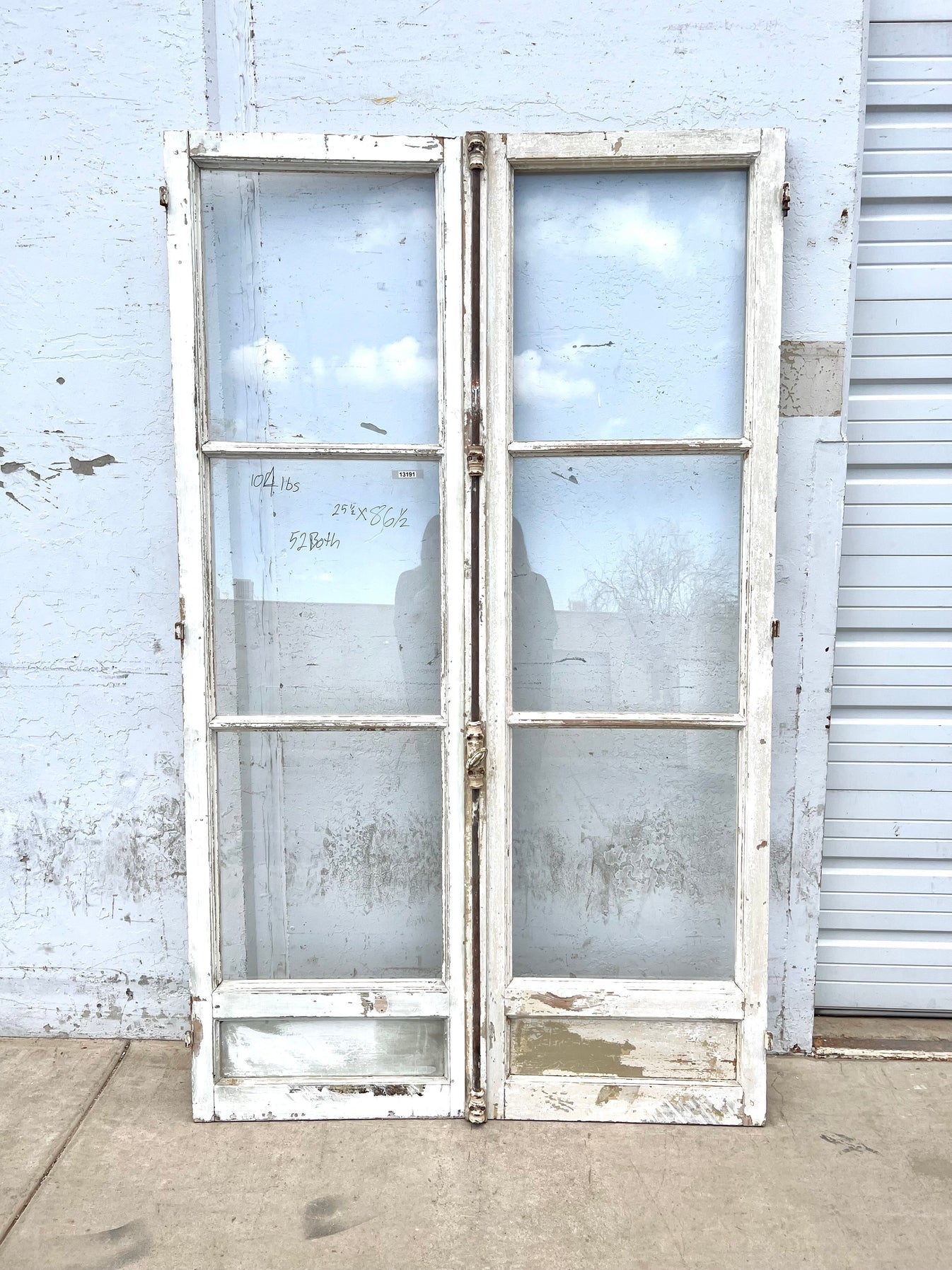 Pair of Wood and Glass 3 Lite French Doors with Cremone Bolt
