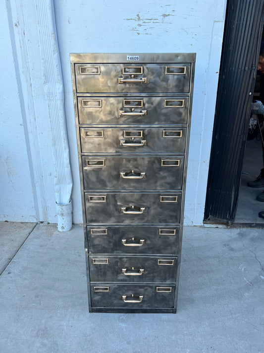 Stripped Metal 8 Drawer File Cabinet
