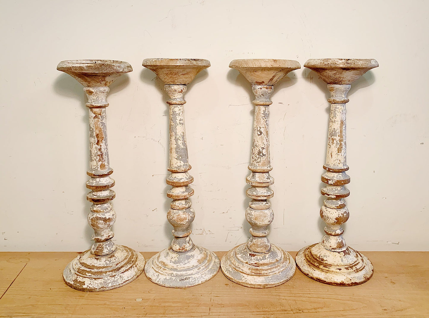 Set of 4 Wooden French Candlesticks