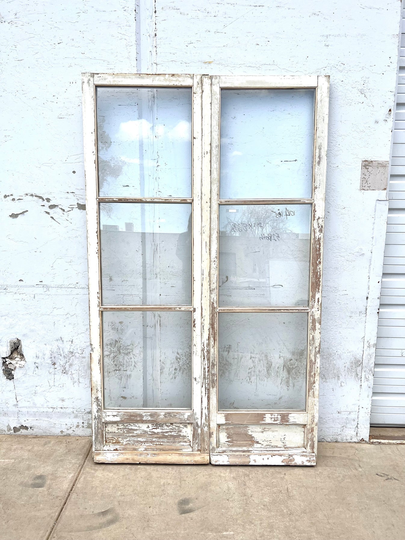 Pair of Wood and Glass 3 Lite French Doors with Cremone Bolt