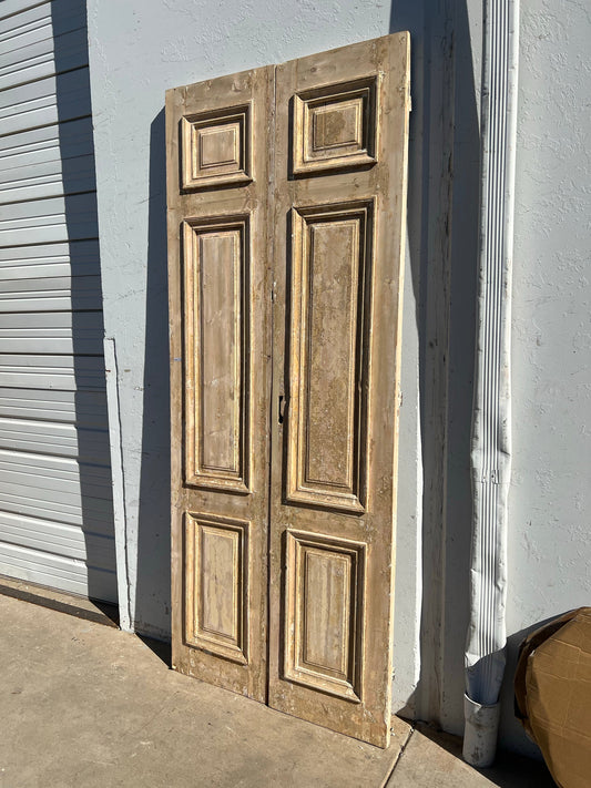 Pair of Washed Solid Wood 3-Panel French Doors