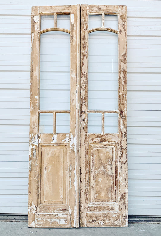 Pair of 5 Lite Washed Wood French Doors