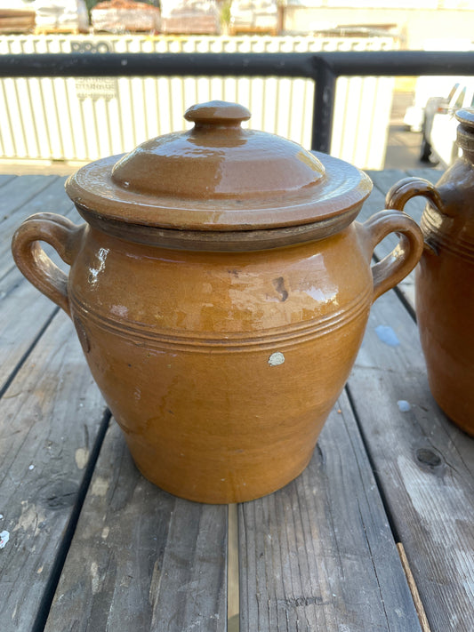 Small Brown French Pot with Lid