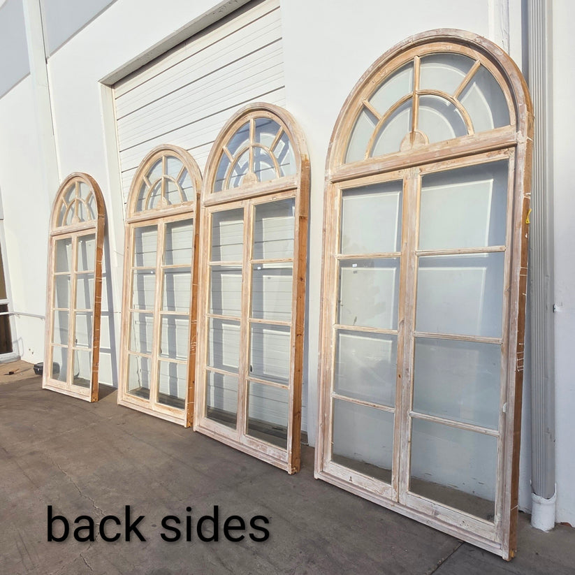 Pair of Washed Doors/Windows with with 8 Lites and Arched Transom