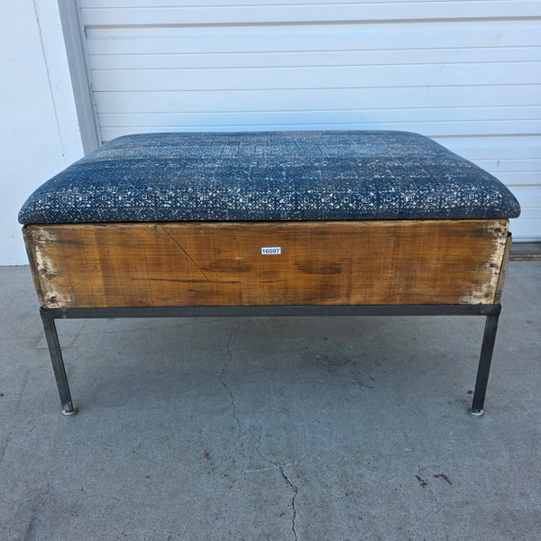 Raisin Box Ottoman with Blue Batik Top