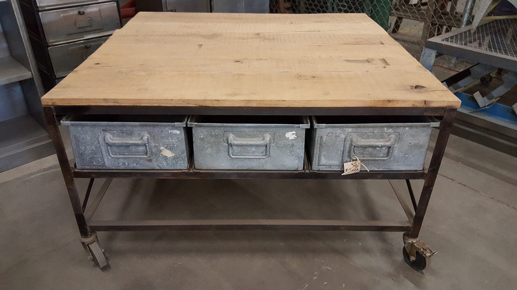 Industrial Coffee Table with 6 Drawers