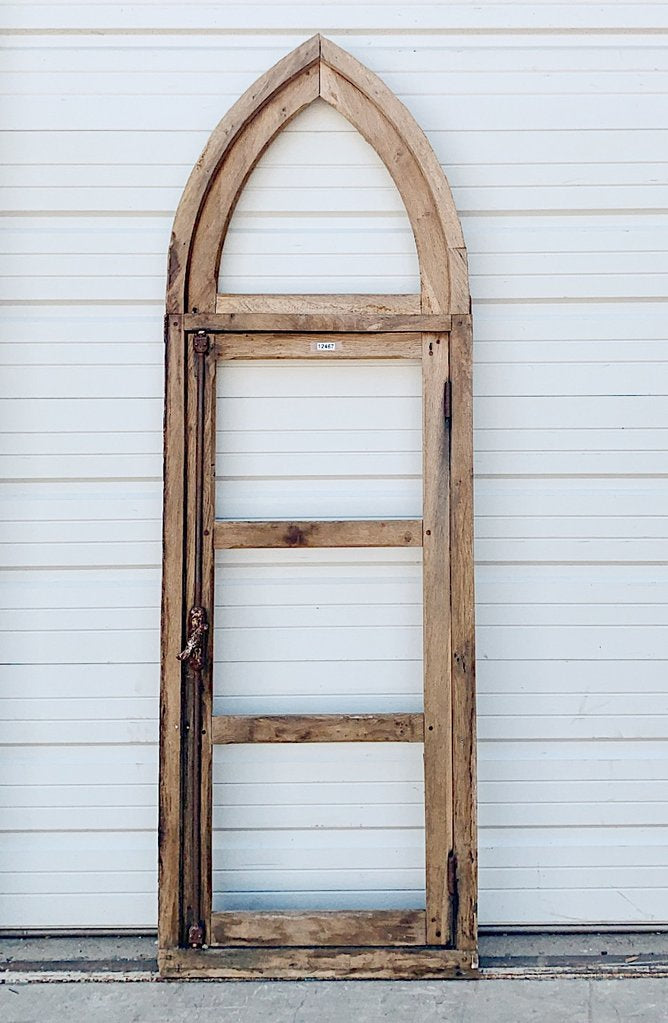 4 Pane Gothic Style Natural Wood Window Frame