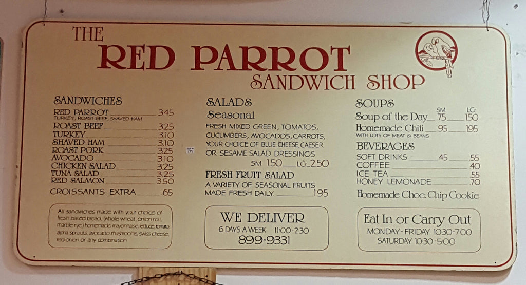 Red Parrot Sandwich Shop Wood Restaurant Sign