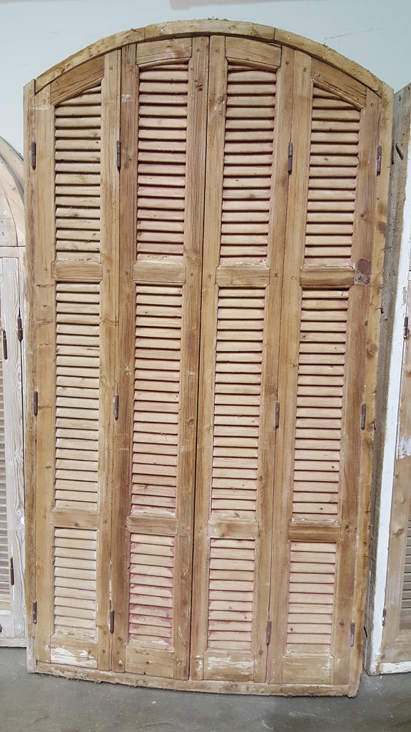 9 Pane Arched Natural Wood Window and Shutter Set