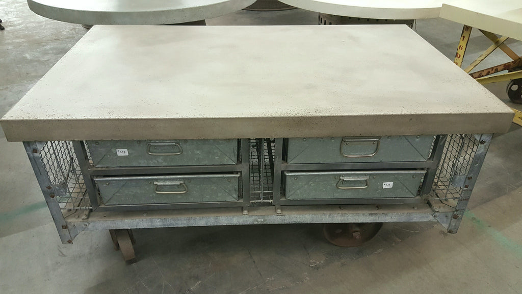Industrial 8-Drawer Rolling Concrete Top Coffee Table