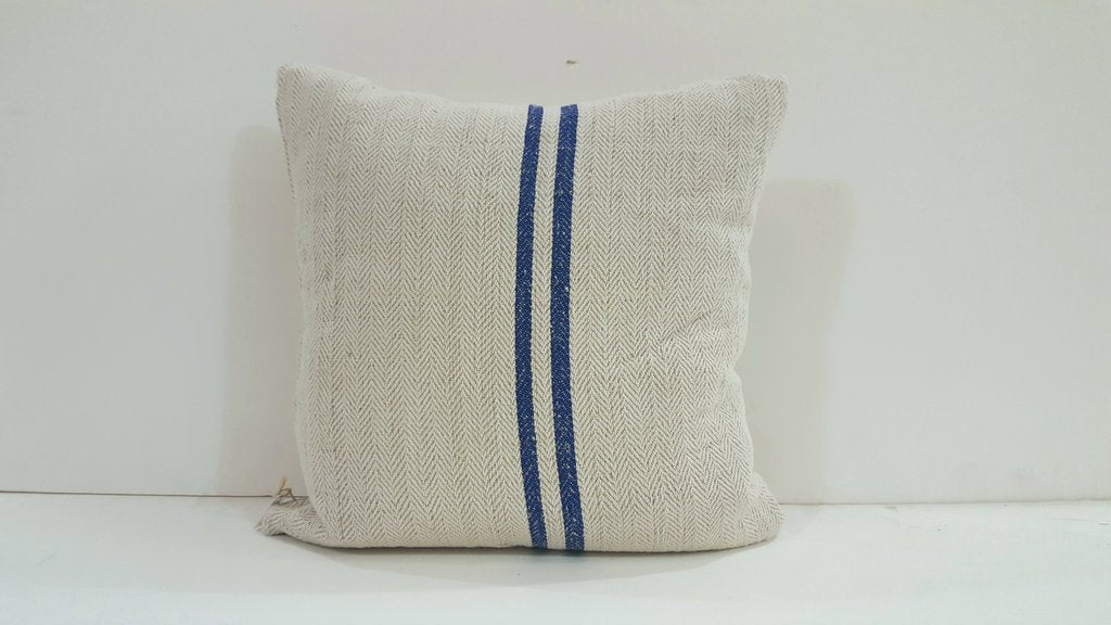 Grain Sack Pillow with Blue Stripe 19 x 23