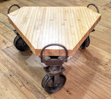 Triangular Table with Bowling Lane Top on 3 wheels