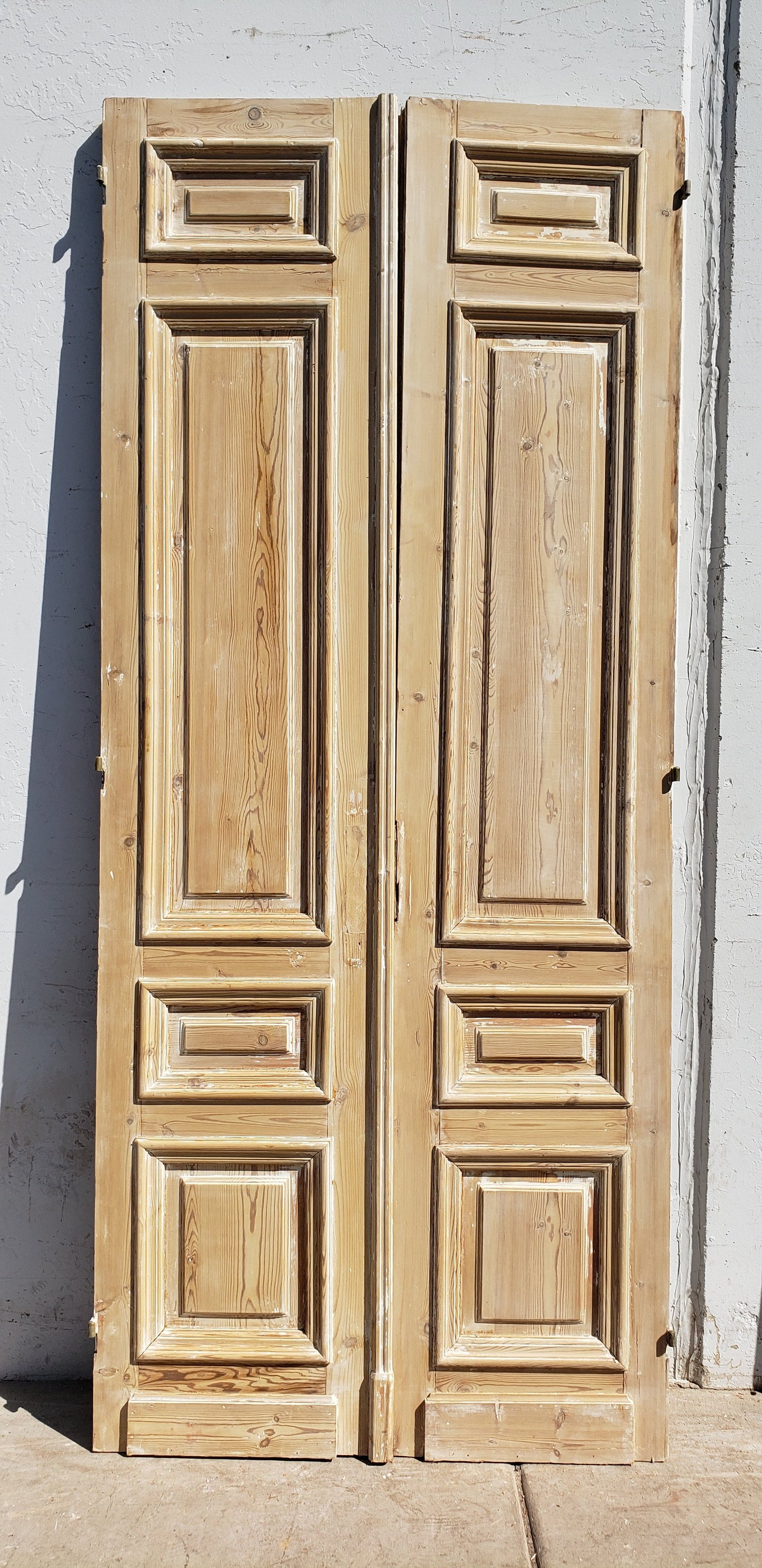 Pair of Antique 4 Panel Washed Wood Doors
