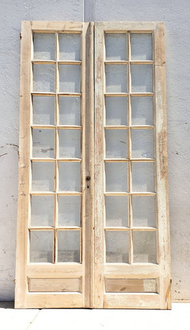 Pair of 14 Lite Washed Wood French Doors