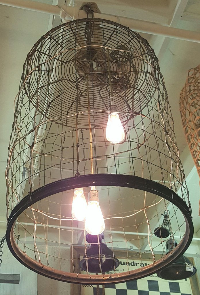 Repurposed Wire Basket Pendant Light