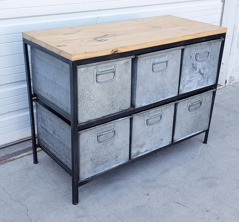 6 Drawer Iron Sideboard/Console with Wood Top